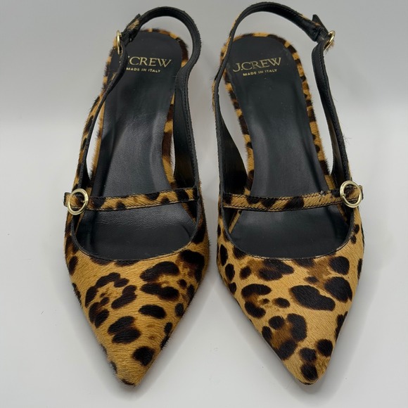 J.Crew Shoes - J.Crew Leopard Calf Hair Slingback Pumps Pointed Toe Kitten Heels 7.5